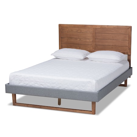 Baxton Studio Gabriela Grey Upholstered and Ash Walnut Wood Full Size Platform Bed 164-9413-9425